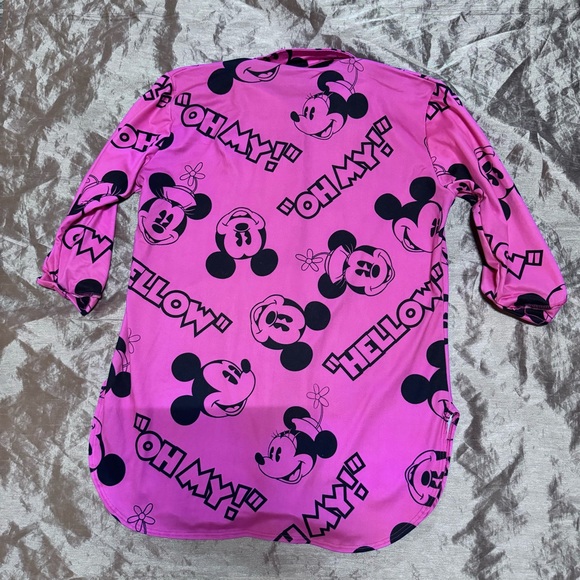 Disney Mickey Minnie Mouse Women’s shirt size Large Pink button down collard cuf - Picture 4 of 4